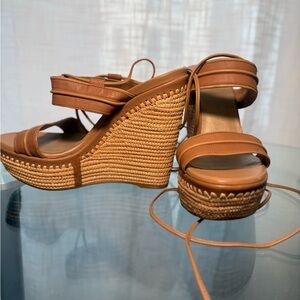 Stuart Weitzman Tan Leather Wedge Sandals